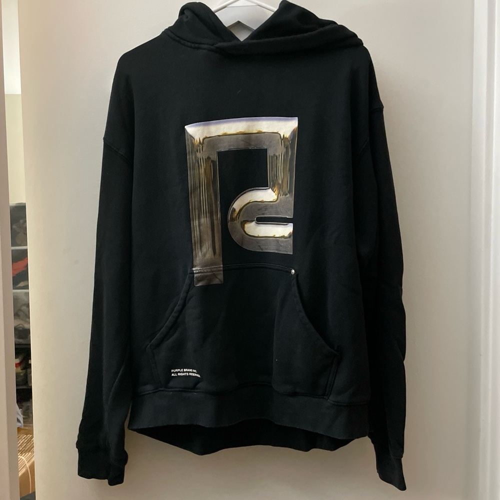 Black Hoodie with Metallic Logo purple brand